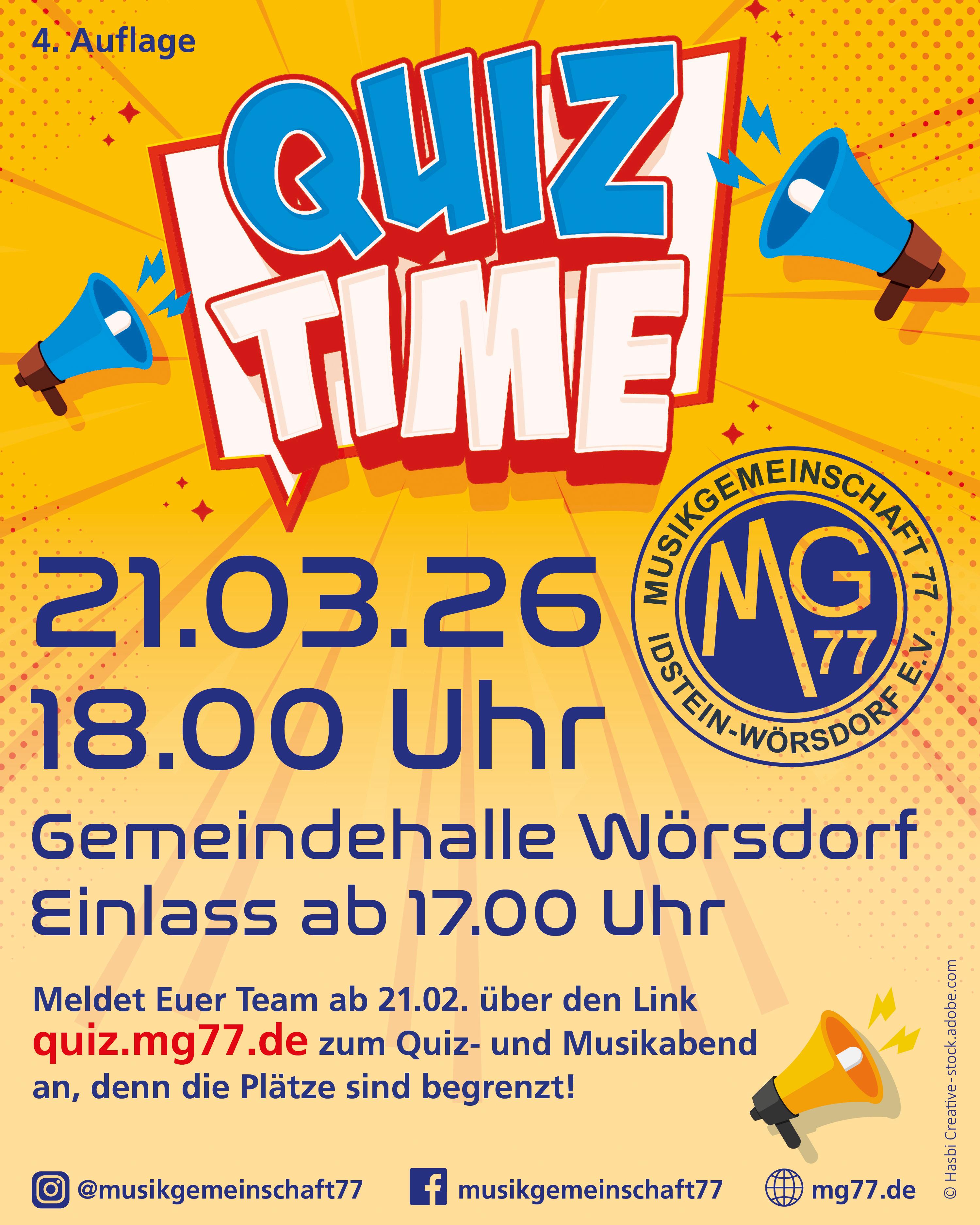 Plakat MG77 Quiz- und Musikabend 2026